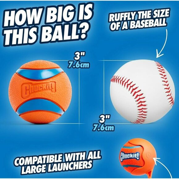 2 New Chuckit! Large Ultra Ball Dog Toy Fetch Floats Durable Rubber Chuck It 3" - Picture 6 of 8
